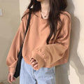 Solid Colored Sweatshirt Women Korean Loose Couple Round-Neck INS Women Outerwear