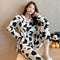 Popular Peach Pajamas Teens Cardigan Korean Chequered Long Sleeved Loungewear Sets Sleepwear