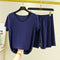 IMG 118 of Summer Ice Silk Two-Piece Sets Thin V-Neck Short Sleeve T-Shirt Slim Look Tops Drape Loose Casual Wide Leg Pants