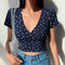 IMG 111 of Floral V-Neck T-Shirt Women Summer Slim Look Trendy Feminine Short Sleeve Tops insWomen T-Shirt