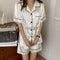 IMG 112 of M-XLPlus Size Plus Summer Short Sleeve Silk Solid Colored Cardigan Lapel Replica Loungewear Sets Sleepwear