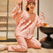 Women Cotton Pajamas Round-Neck Long Sleeved Smooth Trendy Home Loungewear Korean Sleepwear