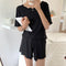 Cooling Silk Sets Ruffle Round-Neck Short Sleeve Shorts Two-Piece Women Pajamas Casual Loungewear Sleepwear