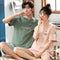 Couple Pajamas Women Summer Cotton Short Sleeve Korean Men Casual Thin Loungewear Two-Piece Sets Sleepwear