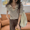 Img 1 - ins Minimalist Summer Vintage Lapel Striped Sweater Tops Loose All-Matching Straight Short Sleeve T-Shirt Women
