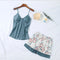 Img 3 - Summer Strap Short Pants Sets Pajamas Solid Colored Printed Two-Piece Padded Flattering Loungewear