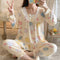 ins Women Pajamas Sleeve Length Pants Adorable Korean Cartoon Printed Casual Loungewear Sleepwear