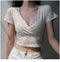 IMG 119 of Floral V-Neck T-Shirt Women Summer Slim Look Trendy Feminine Short Sleeve Tops insWomen T-Shirt