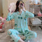 Streaming Popular Casual Pajamas Women Cardigan Sleeve Length Pants Europe Loungewear Sets Sleepwear