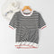 Women Summer Color-Matching Striped Short Sleeve T-Shirt INS Silk Cotton Sweater Thin Outerwear