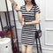 Img 1 - Summer Mid-Length Korean Striped Round-Neck Slimming Short Sleeve Loose Black Slim-Look Dress