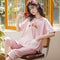 Summer Women Short Sleeve Cropped Pants Pajamas Sets Knitted Cotton Thin Loungewear Sleepwear