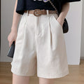 IMG 120 of Free Belt Cotton Suits Shorts Women Summer Korean Wide Leg Pants Loose Slim Look All-Matching Bermuda Shorts