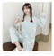 IMG 204 of Popular Streaming Pajamas Women Lapel Cotton Long Sleeved Trendy Western Cardigan Loungewear Sets Sleepwear