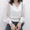 Korean Sweater V-Neck Loose Cardigan Mesh Spliced Chiffon Tops Women Outerwear