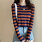 IMG 115 of Elegant Tops Long Sleeved Korean Women All-Matching Striped Knitted Undershirt T-Shirt Short Outerwear