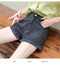 IMG 123 of Black Denim Shorts Women High Waist Slim Look Summer Loose All-Matching Folded A-Line Wide Leg Hot Pants Shorts
