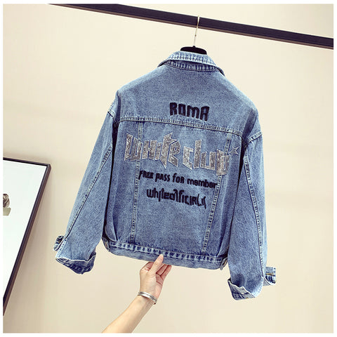 IMG 112 of Korean All-Matching Bling Embroidery Denim Women Loose bf Tops Short Jacket Outerwear