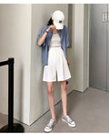 IMG 122 of Suits Shorts Women Summer Thin Loose Pants Wide Leg High Waist Straight A-Line Sexy Casual Bermuda Shorts