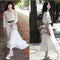 Img 4 - Summer Inspired White Lapel Long Sleeved Shirt Vintage Ruffle Collar Pleated Dress Sets Women