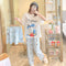 Pajamas Three-Piece Women Summer Sets Loose Short Sleeve Shorts Long Pants Plus Size Cartoon Korean Loungewear Sleepwear