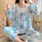 ins Women Pajamas Sleeve Length Pants Adorable Korean Cartoon Printed Casual Loungewear Sleepwear