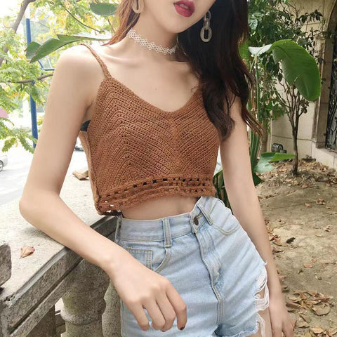 Img 6 - Korean Women See Through  Sexy Loose Short Tops Slim Look Sweater Camisole Camisole