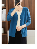 IMG 107 of Multicolor Sweater Cardigan Women Short Loose Plus Size Long Sleeved Thin V-Neck Knitted Outerwear
