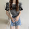 Summer Korean Color-Matching Striped Short Sleeve Round-Neck Sweater Tops Women Outerwear
