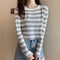 IMG 113 of Elegant Tops Long Sleeved Korean Women All-Matching Striped Knitted Undershirt T-Shirt Short Outerwear