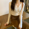 IMG 111 of Solid Colored Trendy All-Matching Fitting Undershirt Tops ins Korean Slim Look V-Neck Under Sweater Women Outerwear