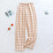 Couple Chequered Pajamas Pants Japanese Summer Thin Women Cotton Plus Size Loose Home Sleepwear