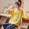 Summer Women Short Sleeve Cropped Pants Pajamas Sets Knitted Cotton Thin Loungewear Sleepwear