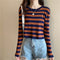Img 2 - Elegant Tops Long Sleeved Korean Women All-Matching Striped Knitted Undershirt T-Shirt Short