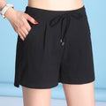 Img 2 - Stretchable Cotton Blend Shorts Women High Waist Summer Elastic Slim Look Loose Thin Plus Size Casual Wide Leg Short Pants