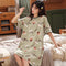 Pyjamas Women Summer Cotton Short Sleeve Mid Length Adorable Korean Princess Dress Plus Size Loungewear Sleepwear