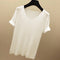 IMG 111 of Silk Sweater Loose V-Neck Undershirt Black T-Shirt Short Sleeve Women Solid Colored ins Thin T-Shirt