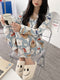 Japanese Cartoon Pajamas Women Long Sleeved Cardigan Lapel Korean Adorable Student Loungewear Sets Sleepwear