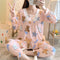 ins Women Pajamas Sleeve Length Pants Adorable Korean Cartoon Printed Casual Loungewear Sleepwear