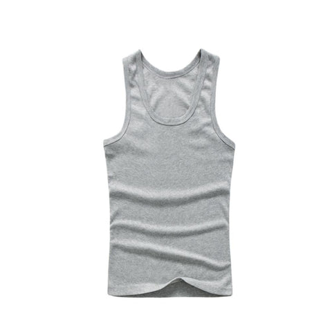 Men Tank Top Indoor Cotton Fitted White Sporty Slim Look Matching Tank Top