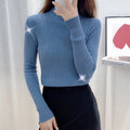 IMG 112 of Sweater Women Half-Height Collar Silver Knitted Undershirt Elegant Lazy Pullover Outerwear