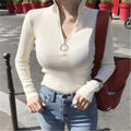 Hong Kong Vintage chic Half-Height Collar Minimalist Matching Sweater Women Slim Look Outdoor Knitted Matching Outerwear
