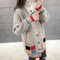 Korean Loose Mid-Length Sweater Women V-Neck Mix Colours Pocket Student Knitted Cardigan Outerwear