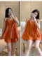 IMG 110 of Strap Pajamas Women Summer Casual Shorts Two-Piece Sets Loungewear Sleeveless Cotton Adorable Orange Red Sleepwear