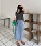 IMG 116 of ins Minimalist Summer Vintage Lapel Striped Sweater Tops Loose All-Matching Straight Short Sleeve T-Shirt Women Outerwear