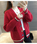 IMG 117 of Women Trendy Matching Knitted Cardigan Short Korean Loose Sweater Long Sleeved Outerwear