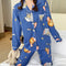 Popular Streaming Pajamas Women Lapel Cotton Long Sleeved Trendy Western Cardigan Loungewear Sets Sleepwear