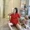 IMG 112 of Korean ins Summer Thin Solid Colored Lapel Cardigan Women Pajamas Shorts Sets Outdoor Sleepwear