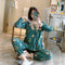 ins Women Pajamas Sleeve Length Pants Adorable Korean Cartoon Printed Casual Loungewear Sleepwear