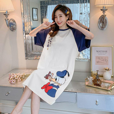 Southeast Asia Pajamas Women Summer Short Sleeve Pyjamas Mid-Length Korean Loose Cartoon Adorable Loungewear Thin Sleepwear